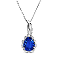 Hanger ketting Ceylon blauwe saffier diamanten 2.10 ct wit goud 14K