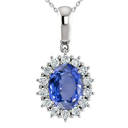 Hanger ketting Ceylon blauwe saffier met diamanten 3.90 karaat WG 14K