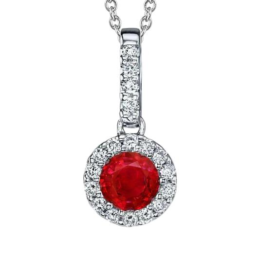 Hanger ketting rond geslepen 6,80 ct. Robijn en diamanten goud wit 14K - harrychadent.nl