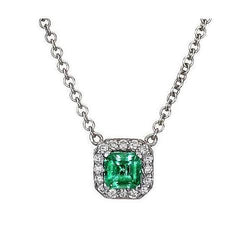 Hanger Ketting Witgoud 14K 9 Kt Groene Smaragd GIA Met Natuurlijke uit de aarde gewonnen Diamanten