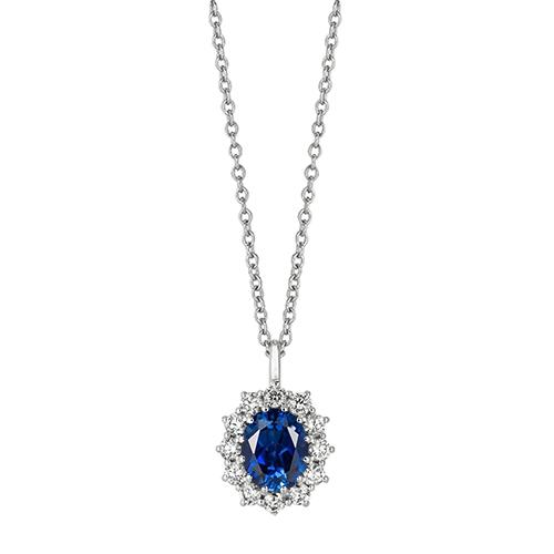 Hanger met saffier en diamanten halsketting 3,52 karaat 14K witgoud - harrychadent.nl