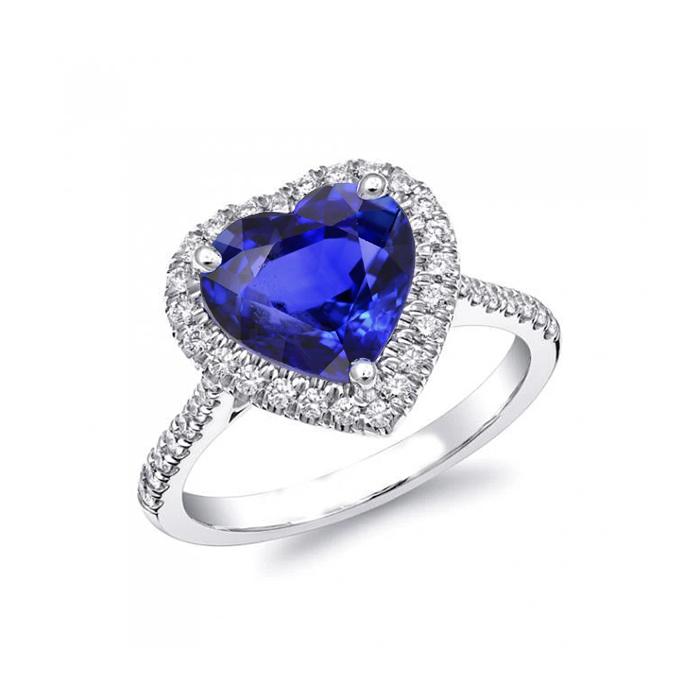 Hart Ceylon Sapphire Ronde Diamanten Ring 4 Kt Wit Goud 14K - harrychadent.nl
