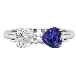 Hart Diamant & Blauwe Saffier Edelsteen Ring 3 Karaats Gouden Twisted Shank