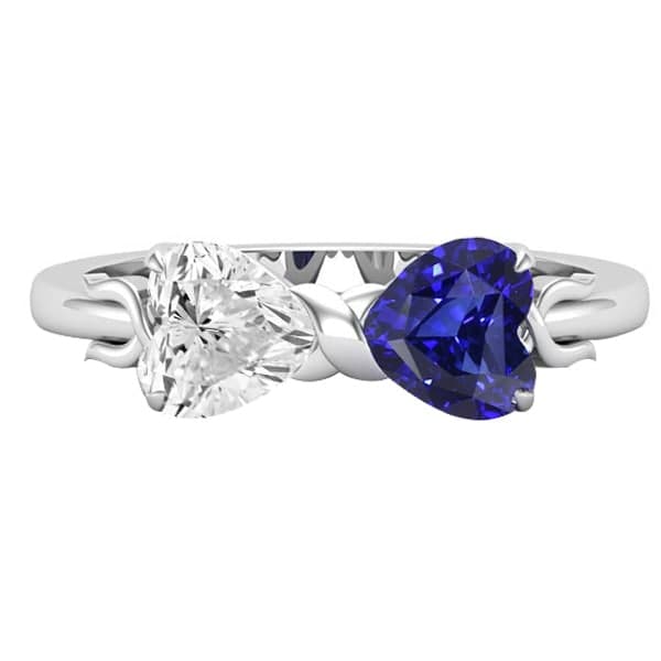 Hart Diamant & Blauwe Saffier Edelsteen Ring 3 Karaats Gouden Twisted Shank - harrychadent.nl