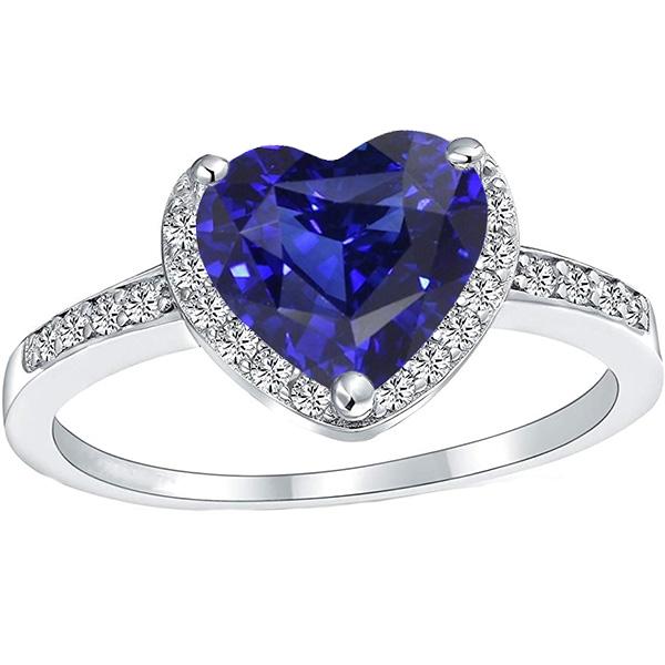 Hart Halo Blauwe Saffier Ring Prong Set Diamanten 4 Karaat Wit Goud - harrychadent.nl