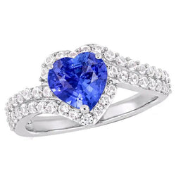 Hart Halo lichtblauwe saffier ring 4,50 karaat dubbele schacht sieraden