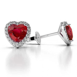 Hart Robijn & Halo Diamanten Oorknopjes 4,80 Karaat Wit Goud 14K