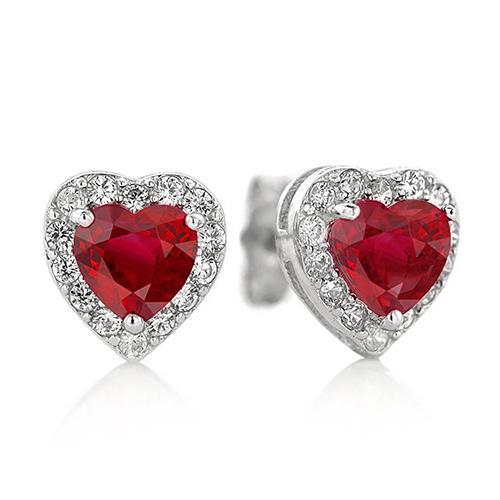 Hart Robijn Met Diamanten Halo Oorknopjes 6 Karaat Wit Goud 14K - harrychadent.nl