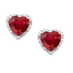 Hart Robijn Met Diamanten Stud Halo Oorbel Wit Goud 14K 3,56 Karaat