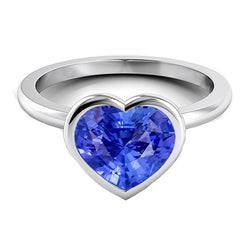Hart Solitaire Bezel Set Lichtblauwe Saffier Ring 2,50 Karaat