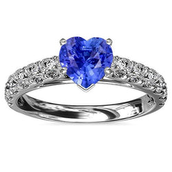 Hart Solitaire Ring met natuurlijke blauwe saffier en diamanten accenten 3,50 karaat