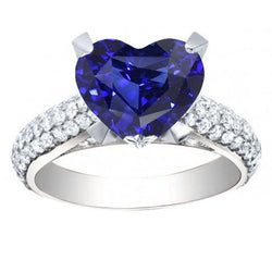 Hartvormige Blauwe Saffier uit de aarde gewonnen Diamanten Ring 5 Karaat Witgoud Sieraden