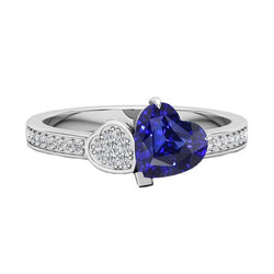 Hart blauwe saffier edelsteen ring 2,50 karaat diamanten wit goud