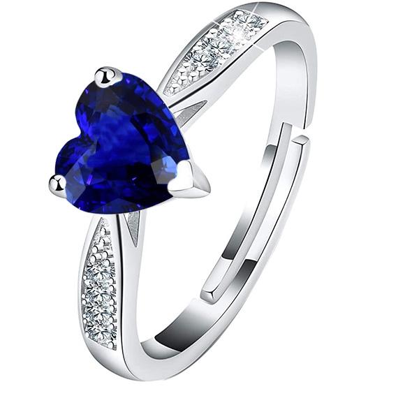 Hart blauwe saffier edelsteen ring met diamanten taps toelopende schacht 2 karaat - harrychadent.nl