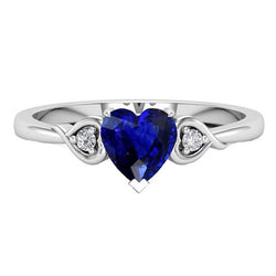 Hart drie stenen diamant & diepblauwe saffier ring 1,75 karaat