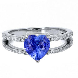 Hart edelsteen lichtblauwe saffier ring dubbele schacht diamanten 4 karaat