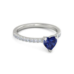 Hart en rond geslepen 2.30 ct blauwe saffier diamanten ring wit goud 14k