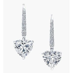 Hart- en Rondgeslepen 4.70 Ct Natuurlijke uit de aarde gewonnen Diamanten Hangende Oorbellen Witgoud 14K