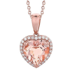 Hart geslepen Morganite en ronde diamanten 18 kt hanger goud Rose 14K