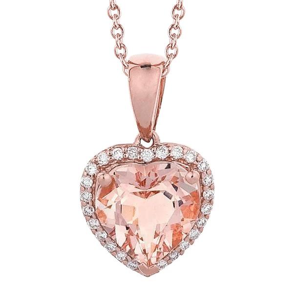 Hart geslepen Morganite en ronde diamanten 18 kt hanger goud Rose 14K - harrychadent.nl