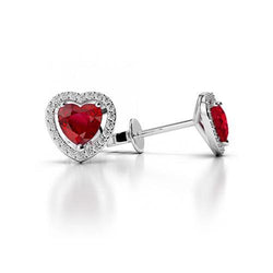 Hart geslepen robijn met ronde diamanten 2.70 ct. Lady Studs Halo wit goud