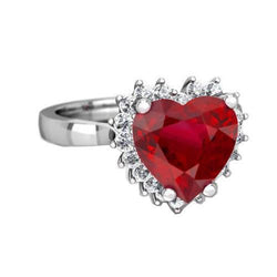 Hart geslepen rode robijn en diamanten ring 7.50 karaat sieraden 14K witgoud