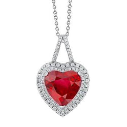 Hart geslepen rode robijn met diamanten halsketting hanger 3,50 karaat
