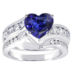 Hart geslepen saffier trouwring set & kanaal set diamanten 3,50 karaat