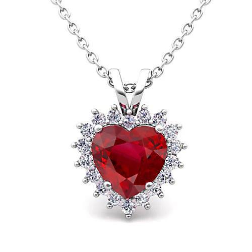 Hart gesneden 5.50 ct. Robijn & Diamanten Hanger Ketting Goud - harrychadent.nl