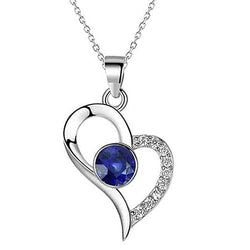Hart hanger ronde blauwe saffier & diamanten halsketting 1,25 karaat