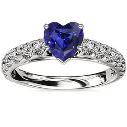 Hart saffier edelsteen ring & dubbele pave diamant accenten 3,50 karaat