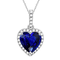 Hartblauwe saffier en diamanten halsketting voor dames, 5,50 karaat