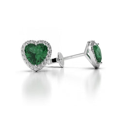 Hartgeslepen 4.40 ct groene smaragd met diamanten oorknopjes Halo oorbellen goud