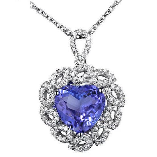 Hartgeslepen tanzaniet met ronde diamanten 4 ct. Hanger ketting - harrychadent.nl