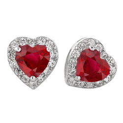 Hartvorm Robijn Met Ronde Diamanten 9.50 Ct Oorknopjes Goud 14K