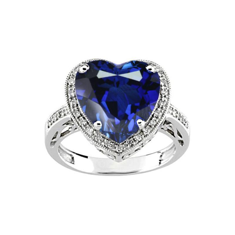 Hartvormige Sri Lanka blauwe saffier & diamanten ring 7.76 karaat WG 14K - harrychadent.nl