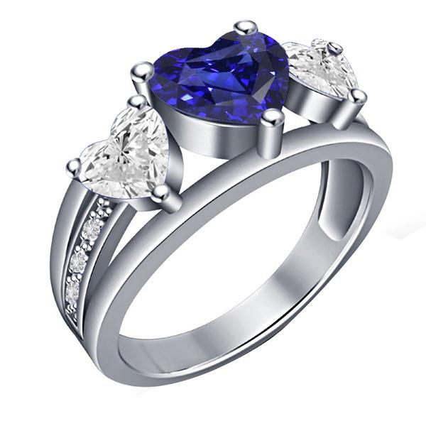 Hartvormige diamanten ring met 3 stenen blauwe saffier met accenten 3,50 karaat - harrychadent.nl