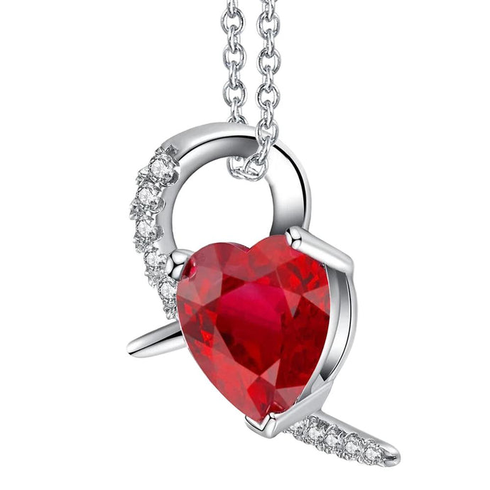 Hartvormige hanger ketting 6.90 ct robijn en diamanten wit goud 14K - harrychadent.nl