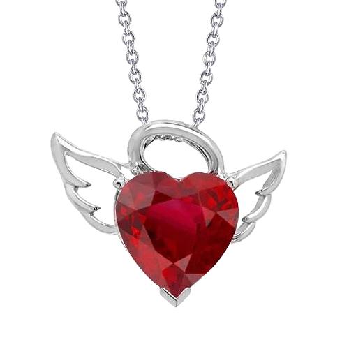 Heart Cut 7 kt Solitaire Robijn hanger ketting wit goud 14k - harrychadent.nl