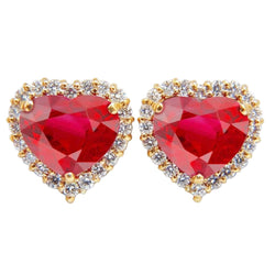 Heart Cut Ruby en Diamond Stud Earring 7,40 karaat geel goud 14K