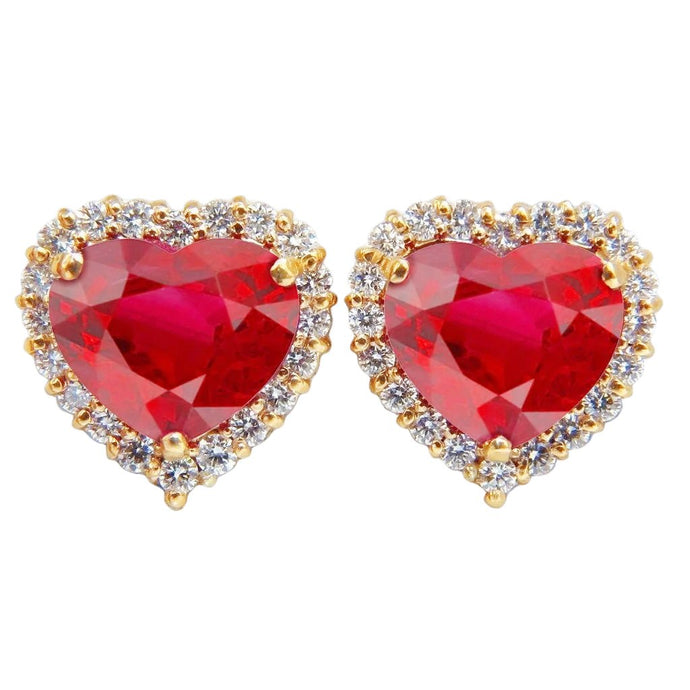 Heart Cut Ruby en Diamond Stud Earring 7,40 karaat geel goud 14K - harrychadent.nl