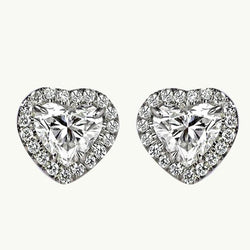 Heart & Ronde snede Halo Diamond Stud Earring 2,38 Carat White Gold 14K