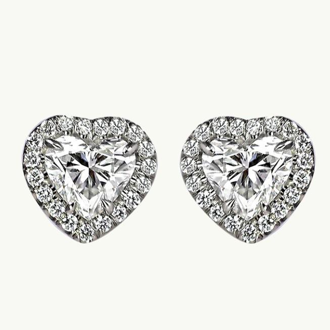 Heart & Ronde snede Halo Diamond Stud Earring 2,38 Carat White Gold 14K - harrychadent.nl