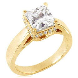 Verborgen Halo Princess Natuurlijke uit de aarde gewonnen Diamanten Geelgouden Solitaire met Accenten Ring