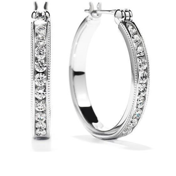Hoop Earring goud wit 14K 3 karaat ronde geslepen diamanten vrouwen - harrychadent.nl