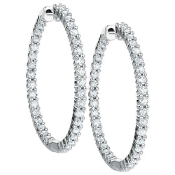 Hoop Earring wit goud 3.5 ct. Ronde briljant geslepen diamant