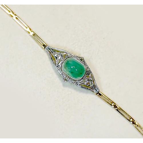 Jade Cobochon armband met diamanten 6,50 Ct tweekleurig goud 14K