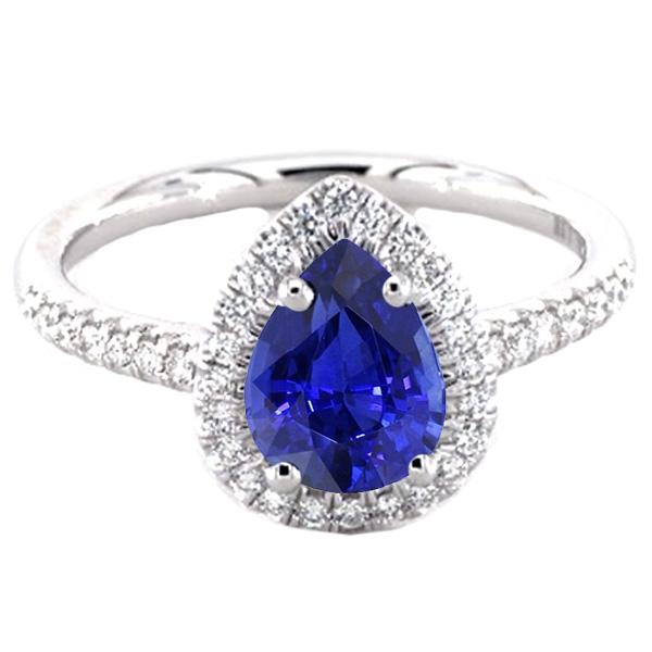 Jubileum Halo Ring Peer Blauwe Saffier & Diamanten 3,25 Karaat - harrychadent.nl