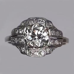 Jubileum ronde oude mijn geslepen diamanten ring 2 karaat antieke stijl