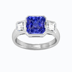Jubileumring Asscher Diamant Stralende Saffier 3 Karaat 3 Steen